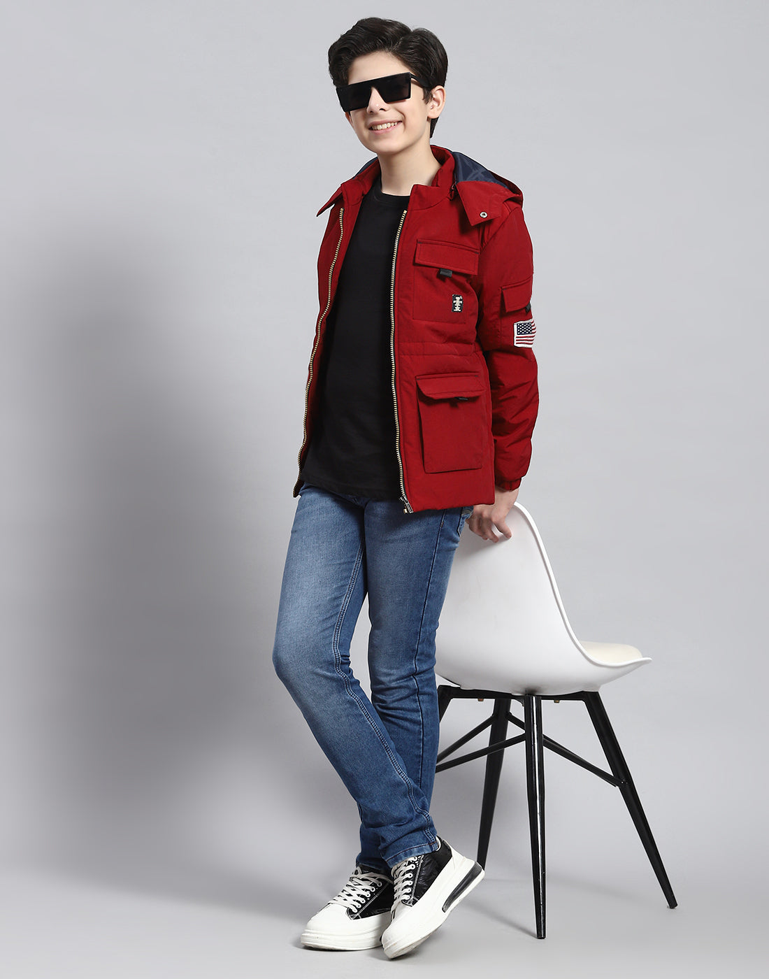 Boys Maroon Solid Hooded Full Sleeve Boys Jacket