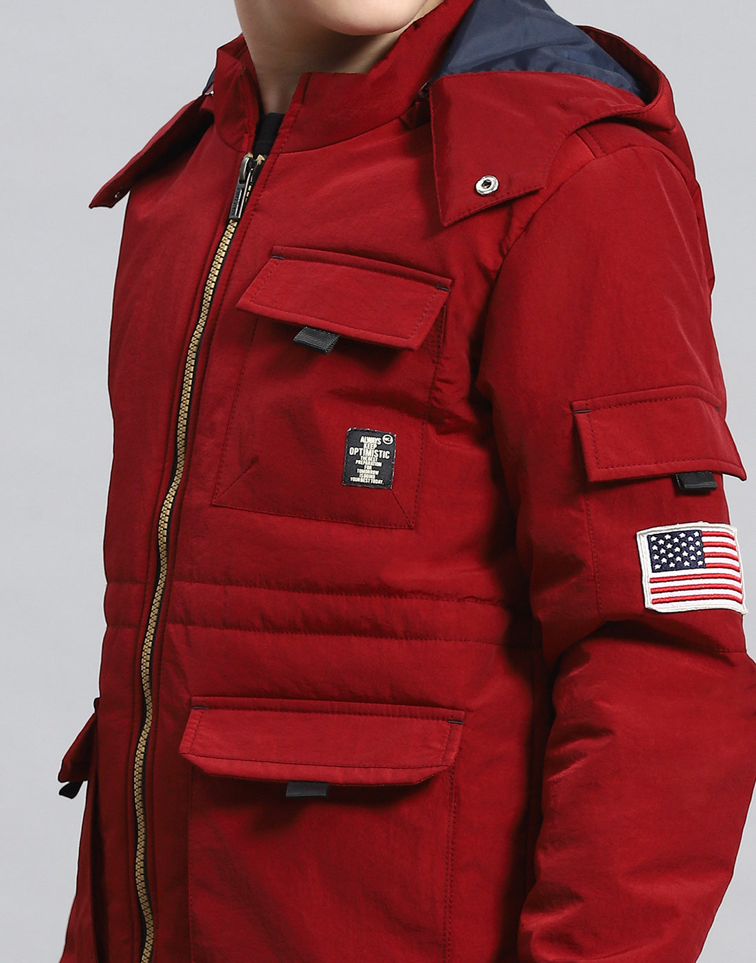 Boys Maroon Solid Hooded Full Sleeve Boys Jacket