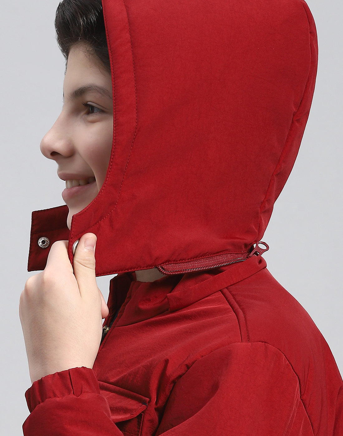 Boys Maroon Solid Hooded Full Sleeve Boys Jacket