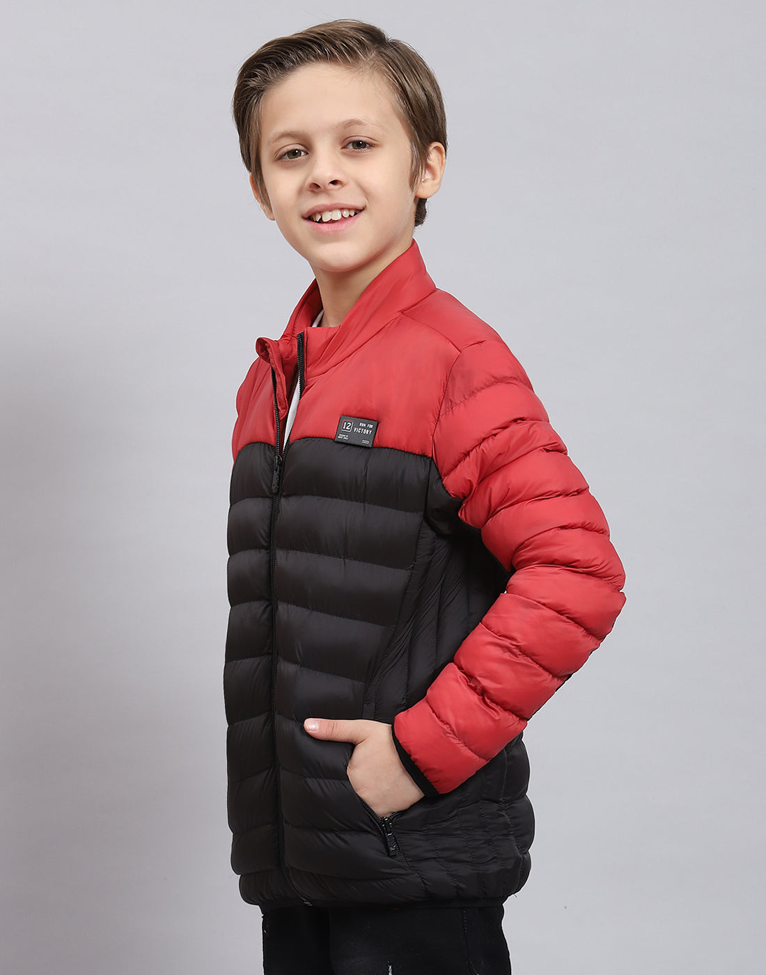 Boys Black Solid Stand Collar Full Sleeve Boys Jacket