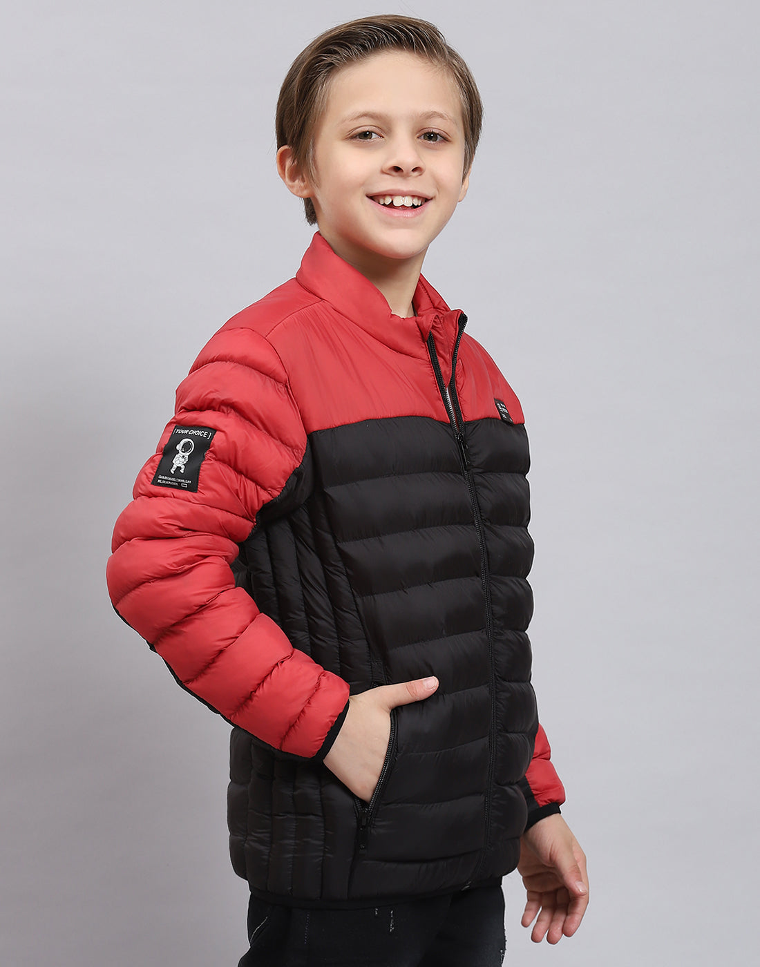Boys Black Solid Stand Collar Full Sleeve Boys Jacket