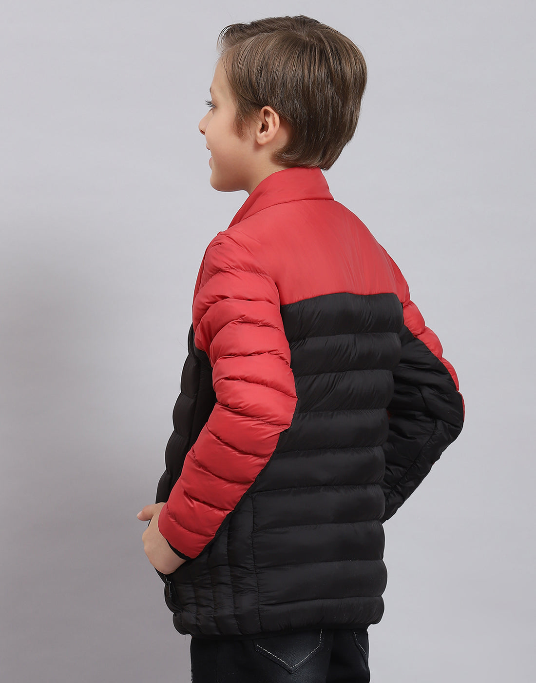 Boys Black Solid Stand Collar Full Sleeve Boys Jacket