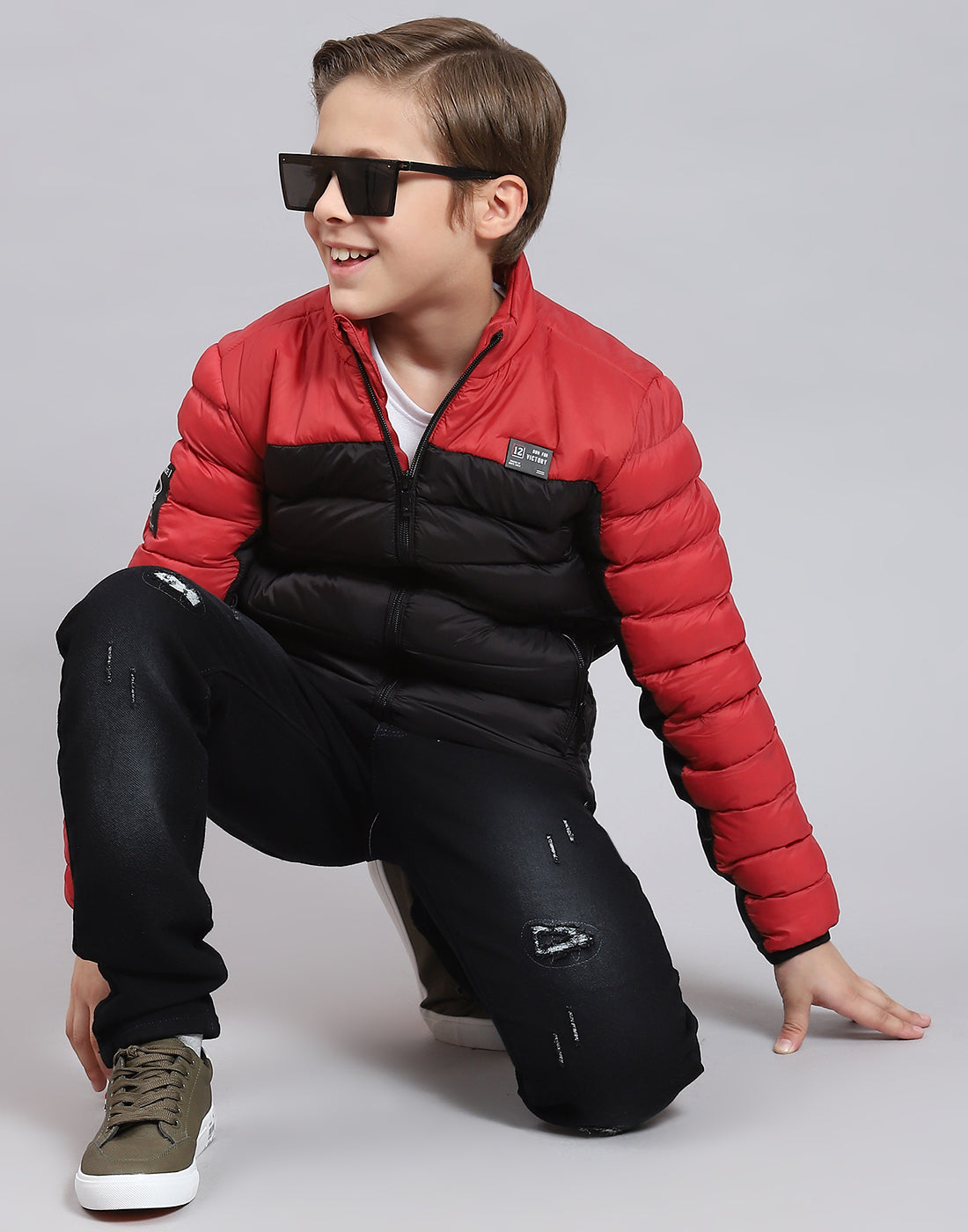 Boys Black Solid Stand Collar Full Sleeve Boys Jacket