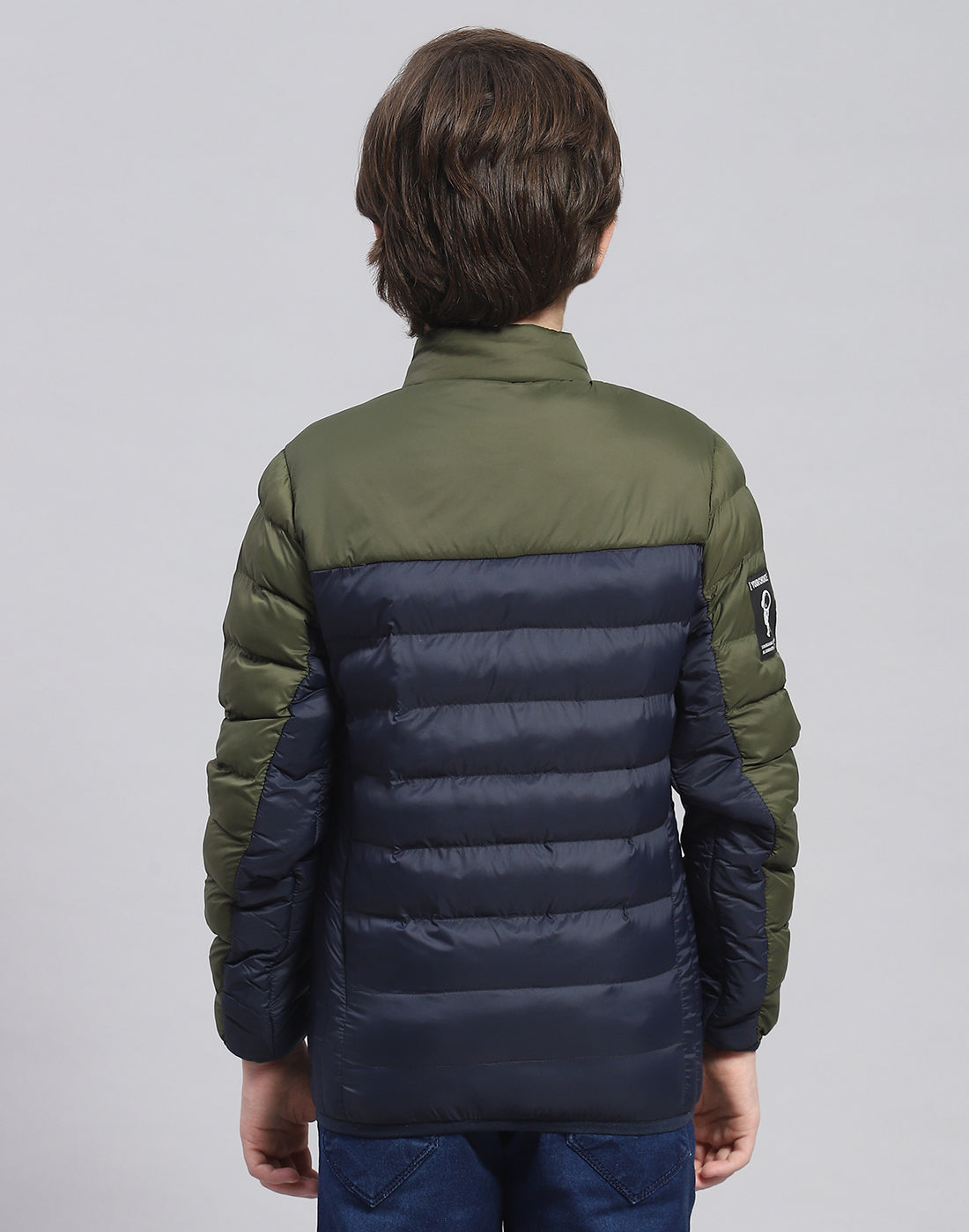 Boys Olive Solid Stand Collar Full Sleeve Boys Jacket