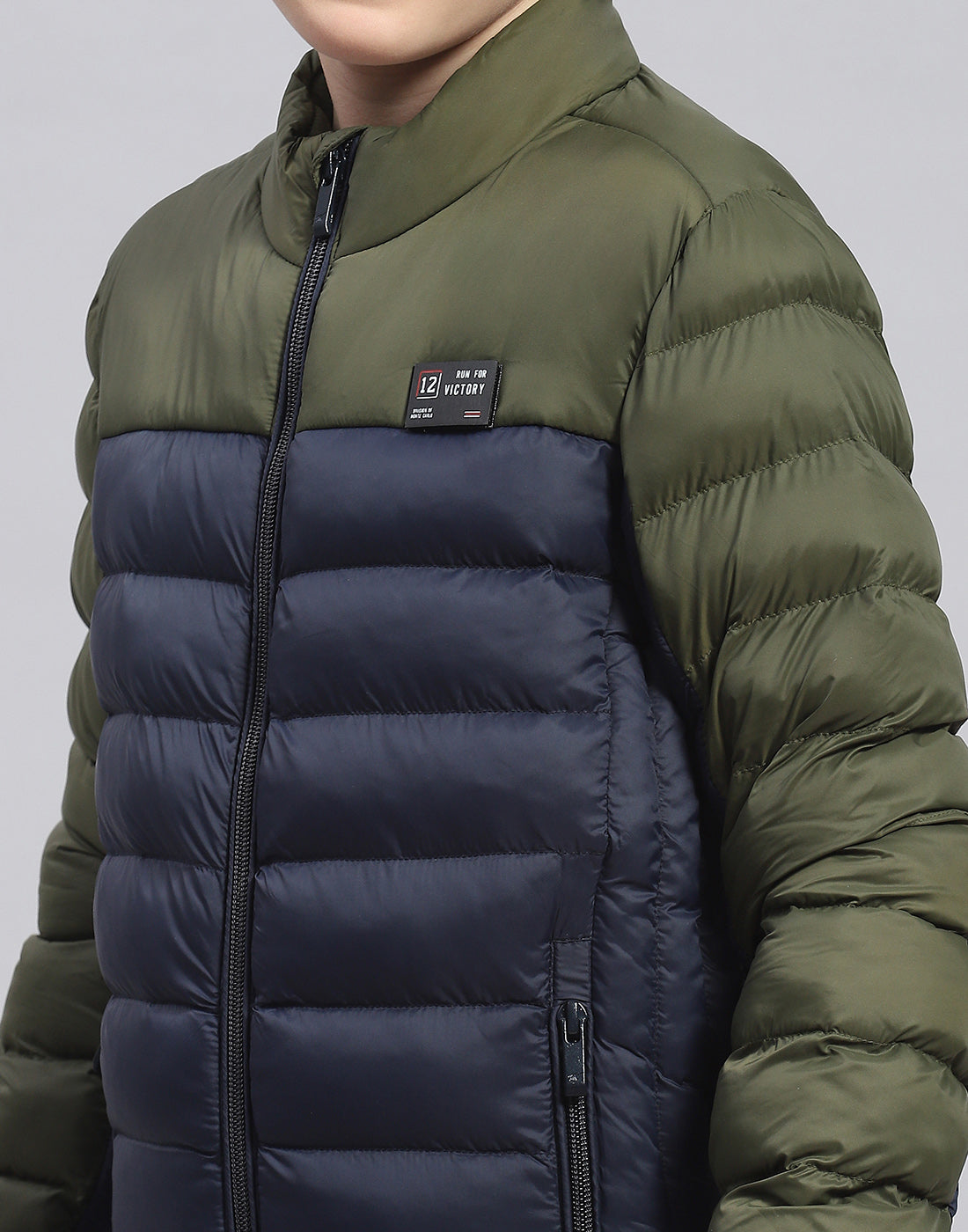 Boys Olive Solid Stand Collar Full Sleeve Boys Jacket