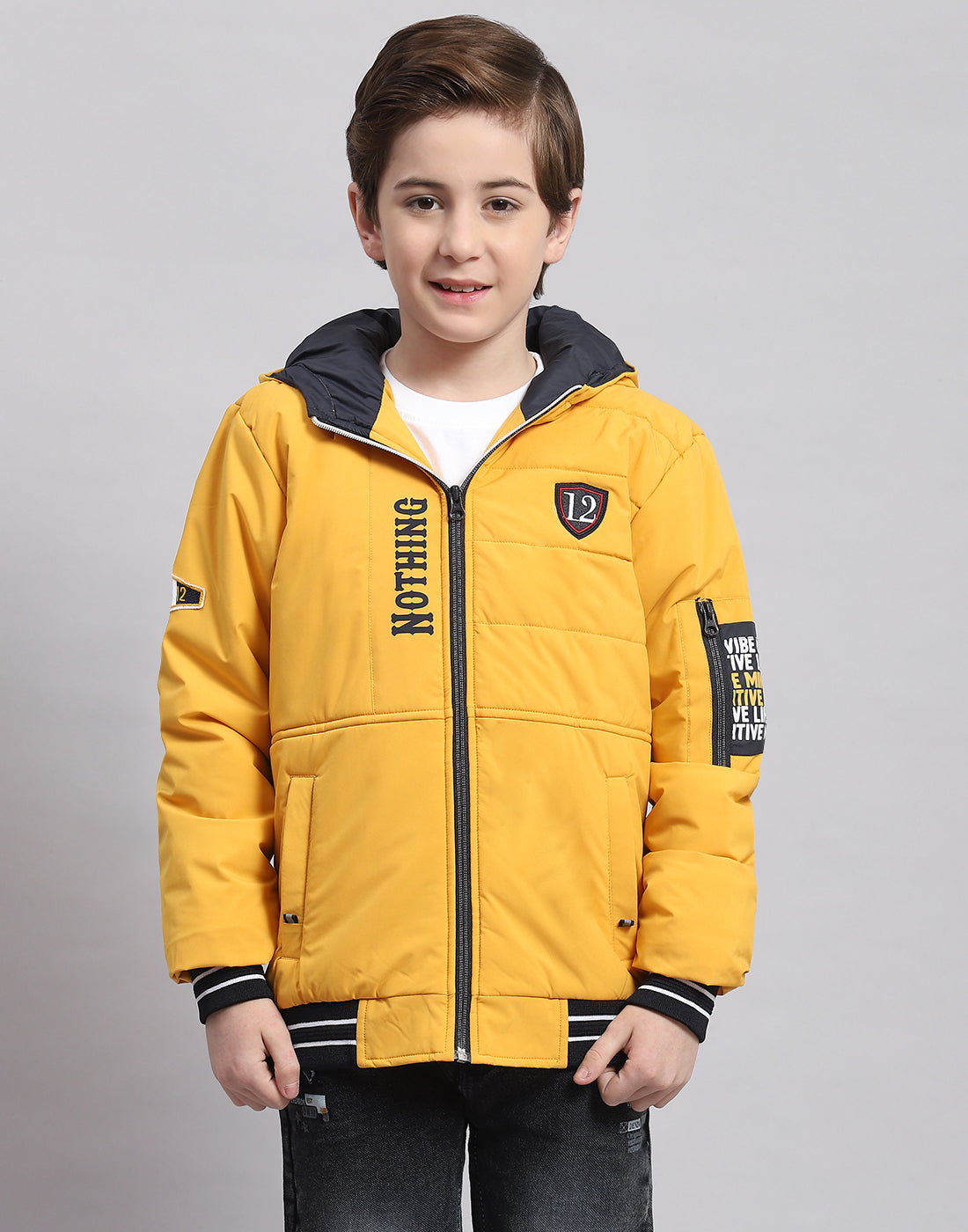 Boys Mustard Solid Hooded Full Sleeve Boys Jacket