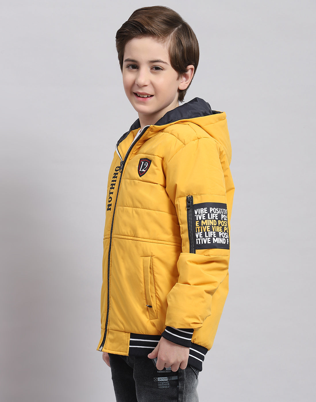 Boys Mustard Solid Hooded Full Sleeve Boys Jacket