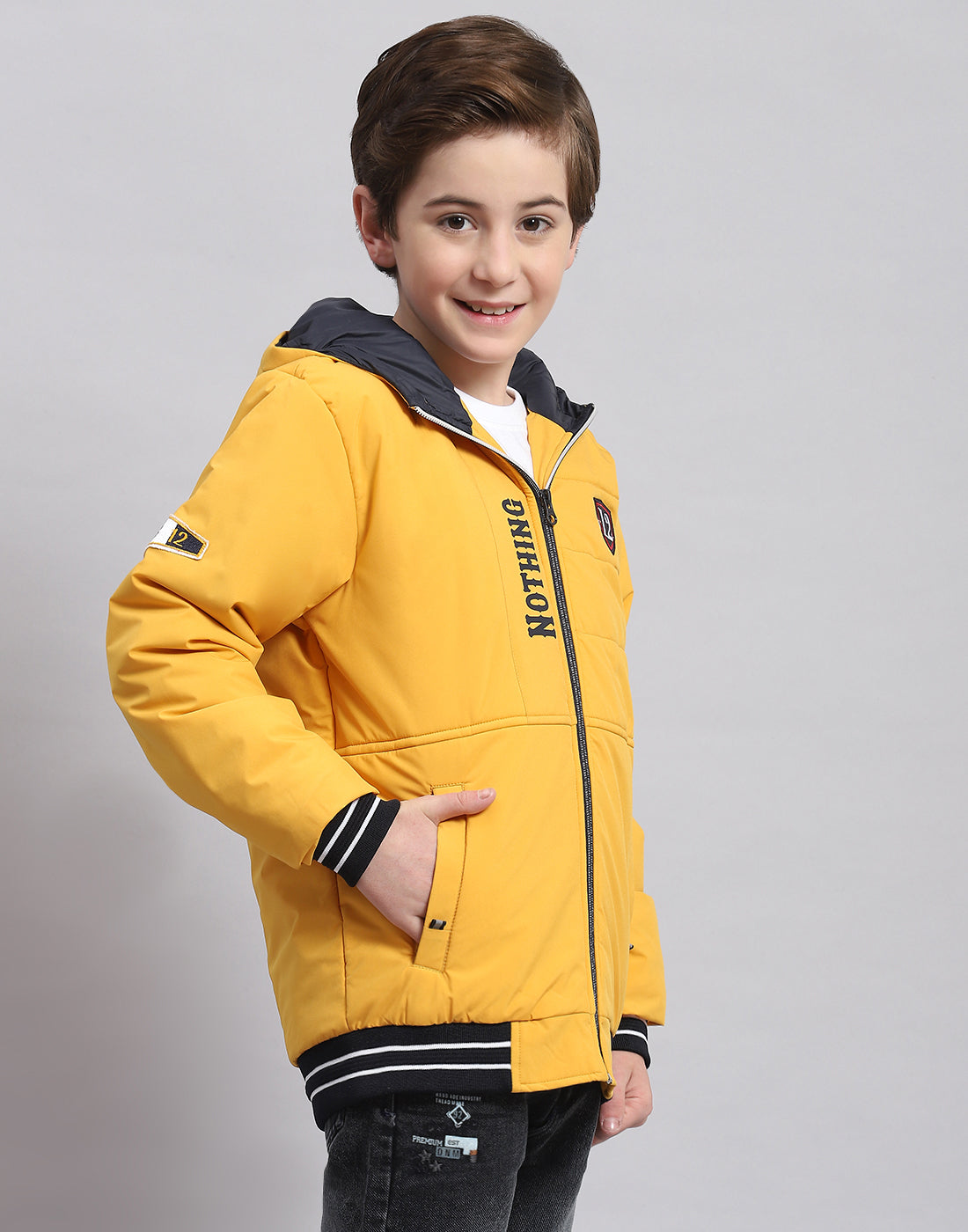 Boys Mustard Solid Hooded Full Sleeve Boys Jacket