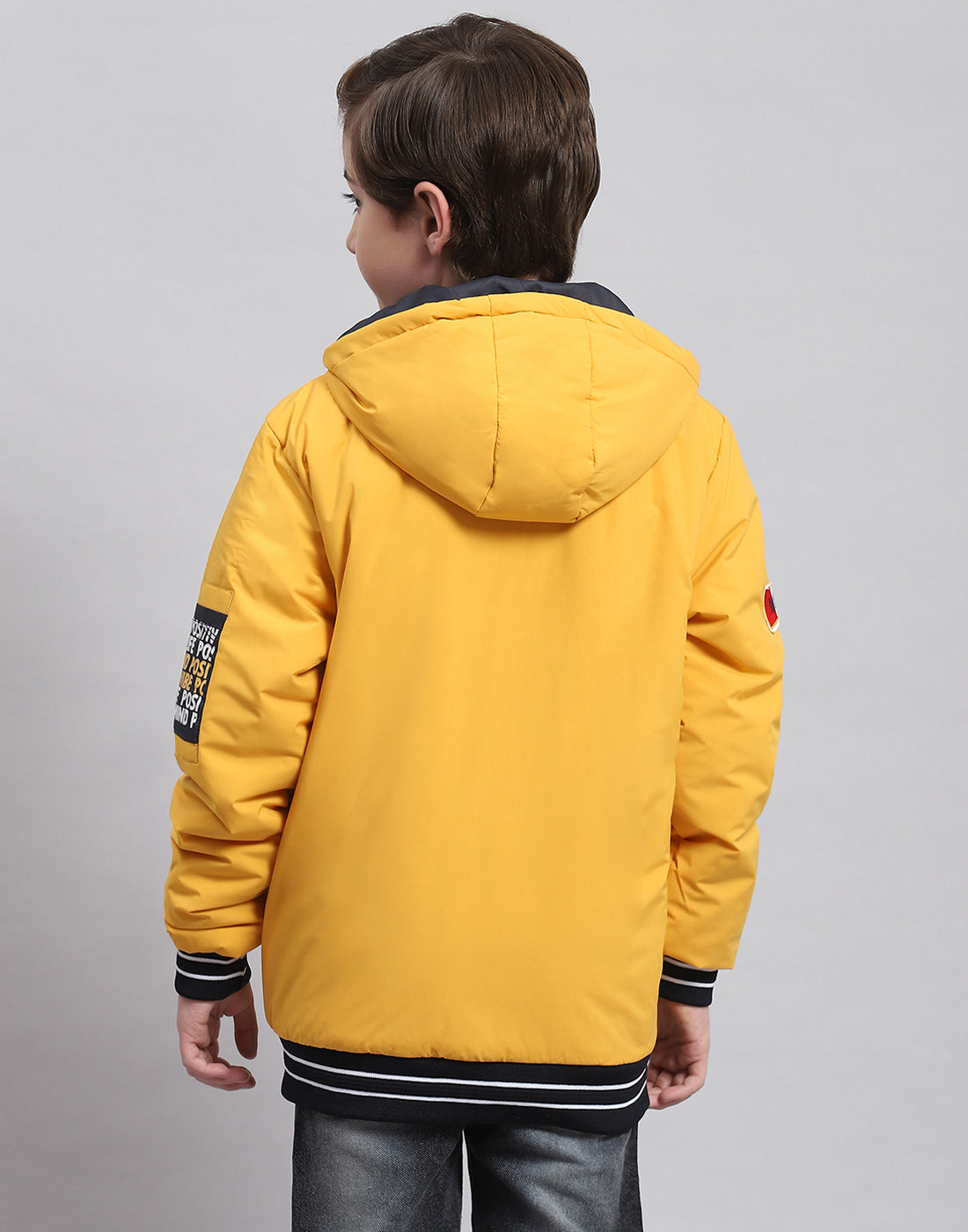 Boys Mustard Solid Hooded Full Sleeve Boys Jacket