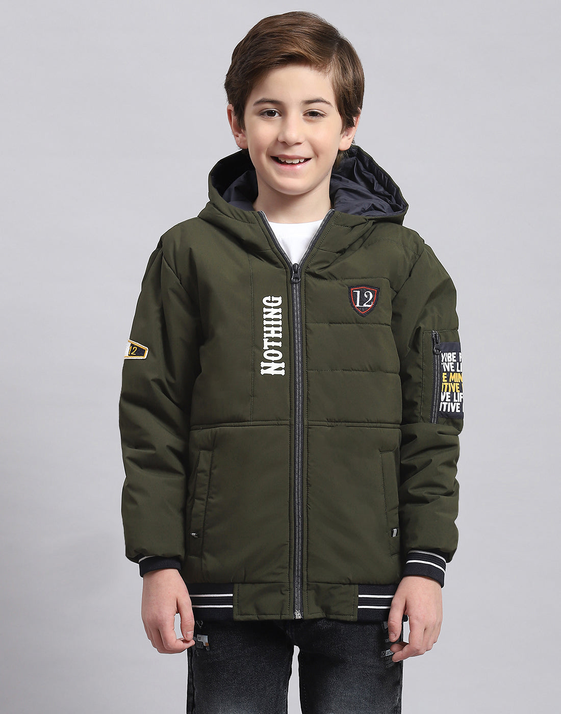 Boys Olive Solid Hooded Full Sleeve Boys Jacket