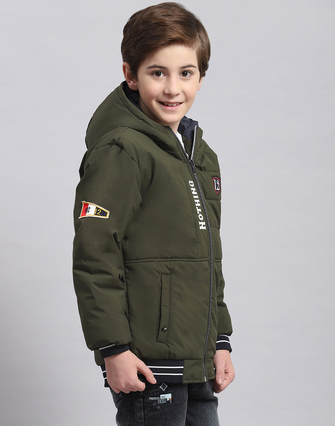 Boys Olive Solid Hooded Full Sleeve Boys Jacket
