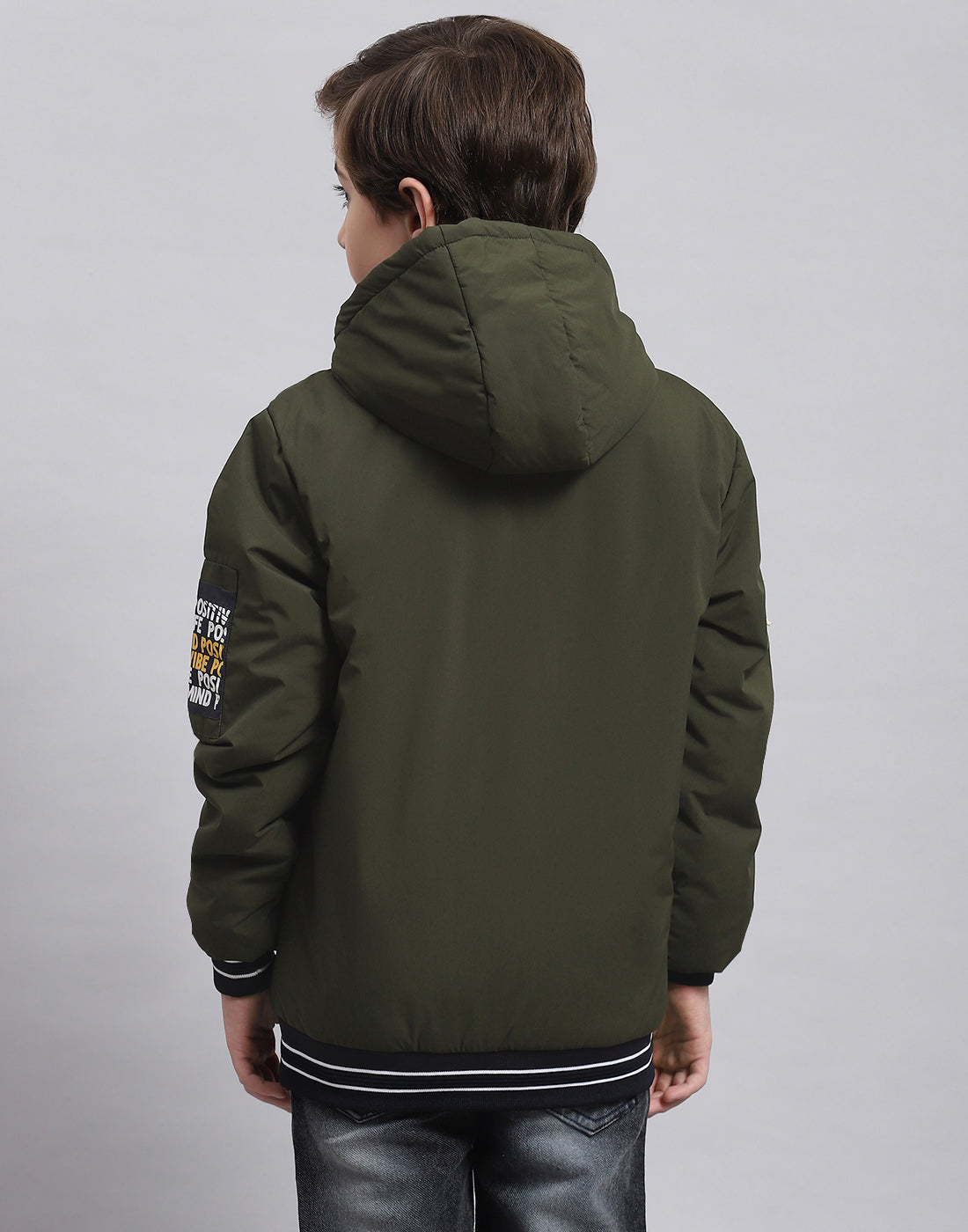 Boys Olive Solid Hooded Full Sleeve Boys Jacket