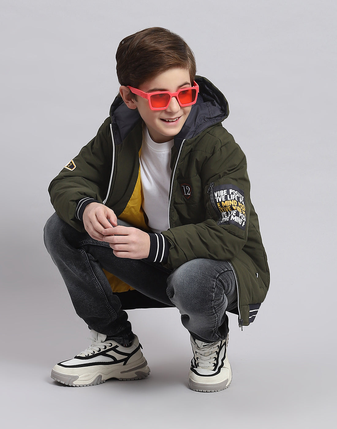 Boys Olive Solid Hooded Full Sleeve Boys Jacket