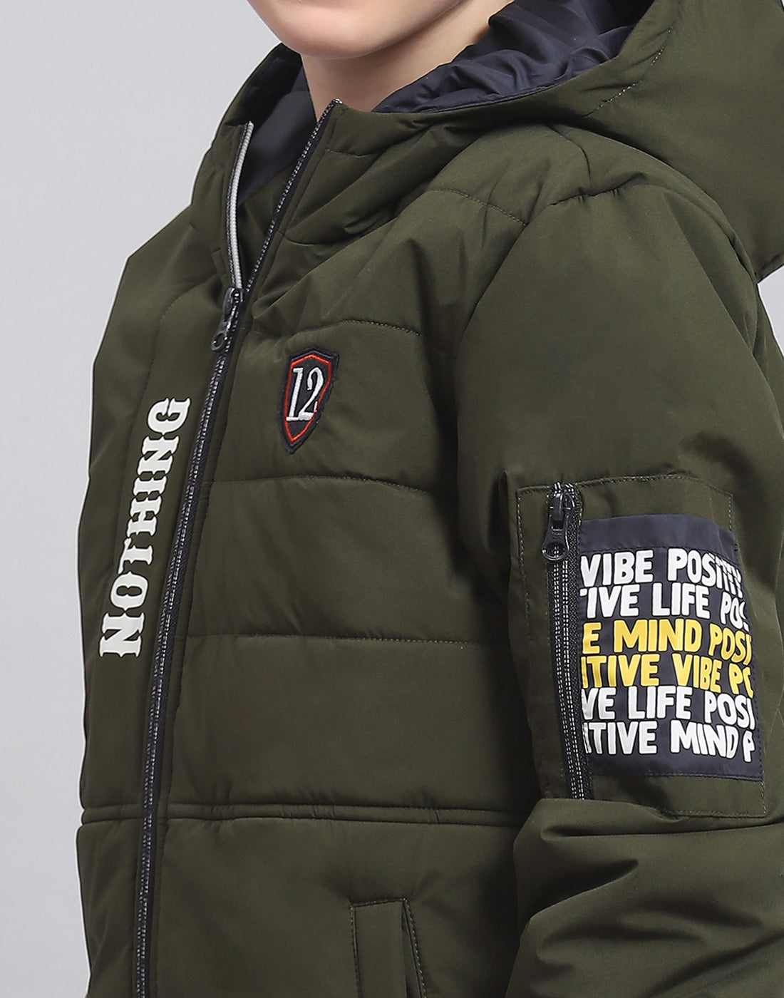 Boys Olive Solid Hooded Full Sleeve Boys Jacket