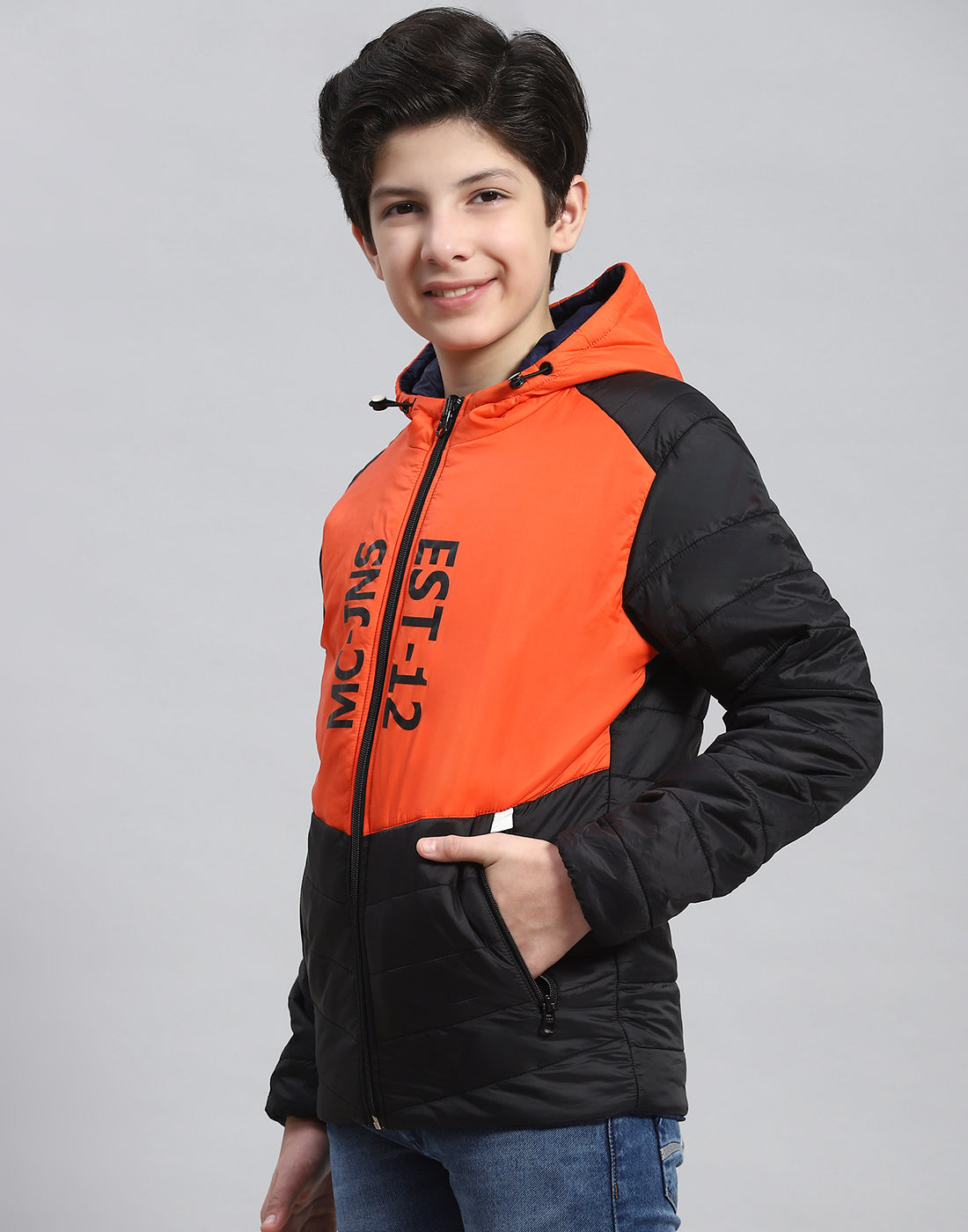 Boys Orange Solid Collar Full Sleeve Boys Jacket
