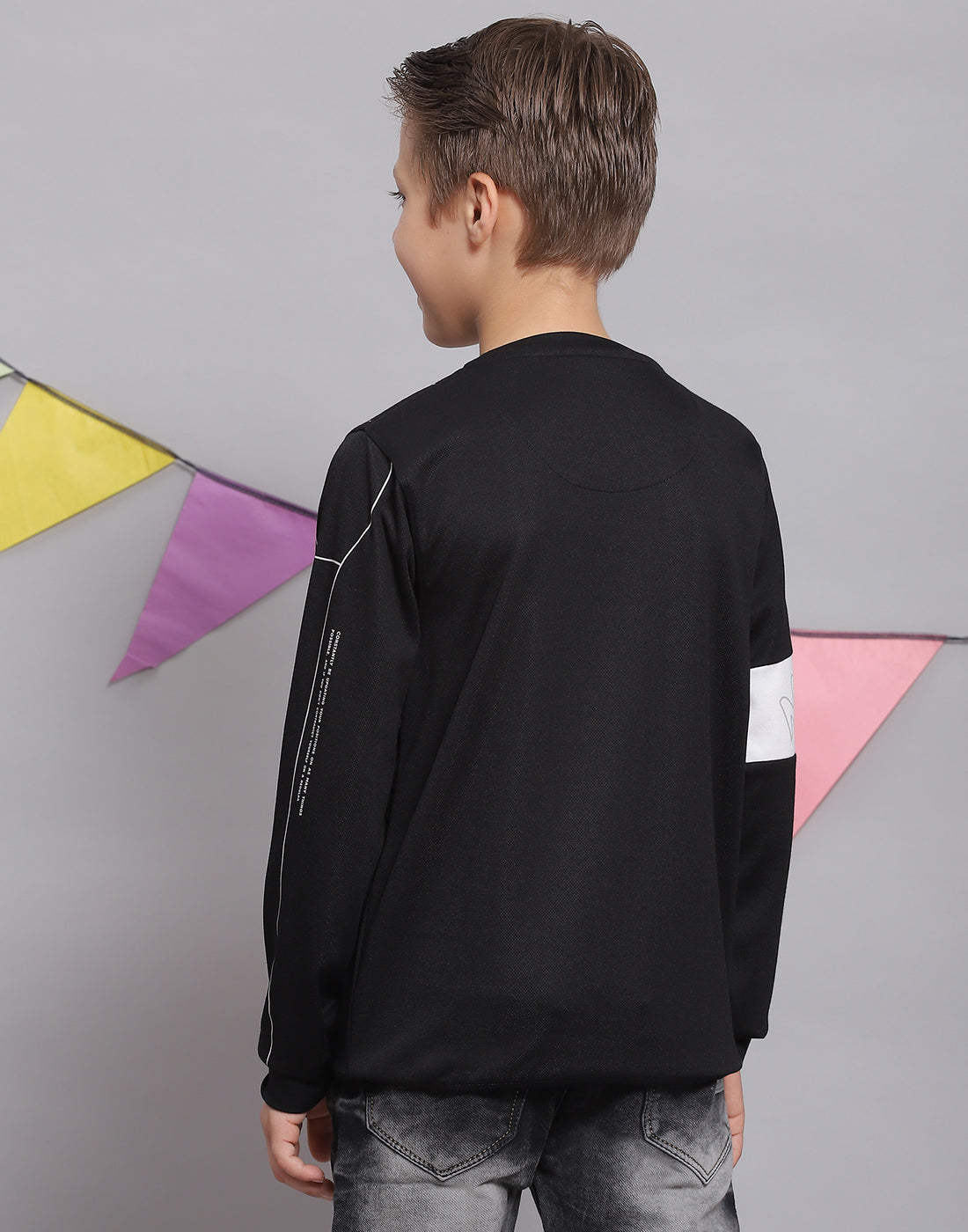 Boys Black Printed Round Neck Full Sleeve T-Shirts