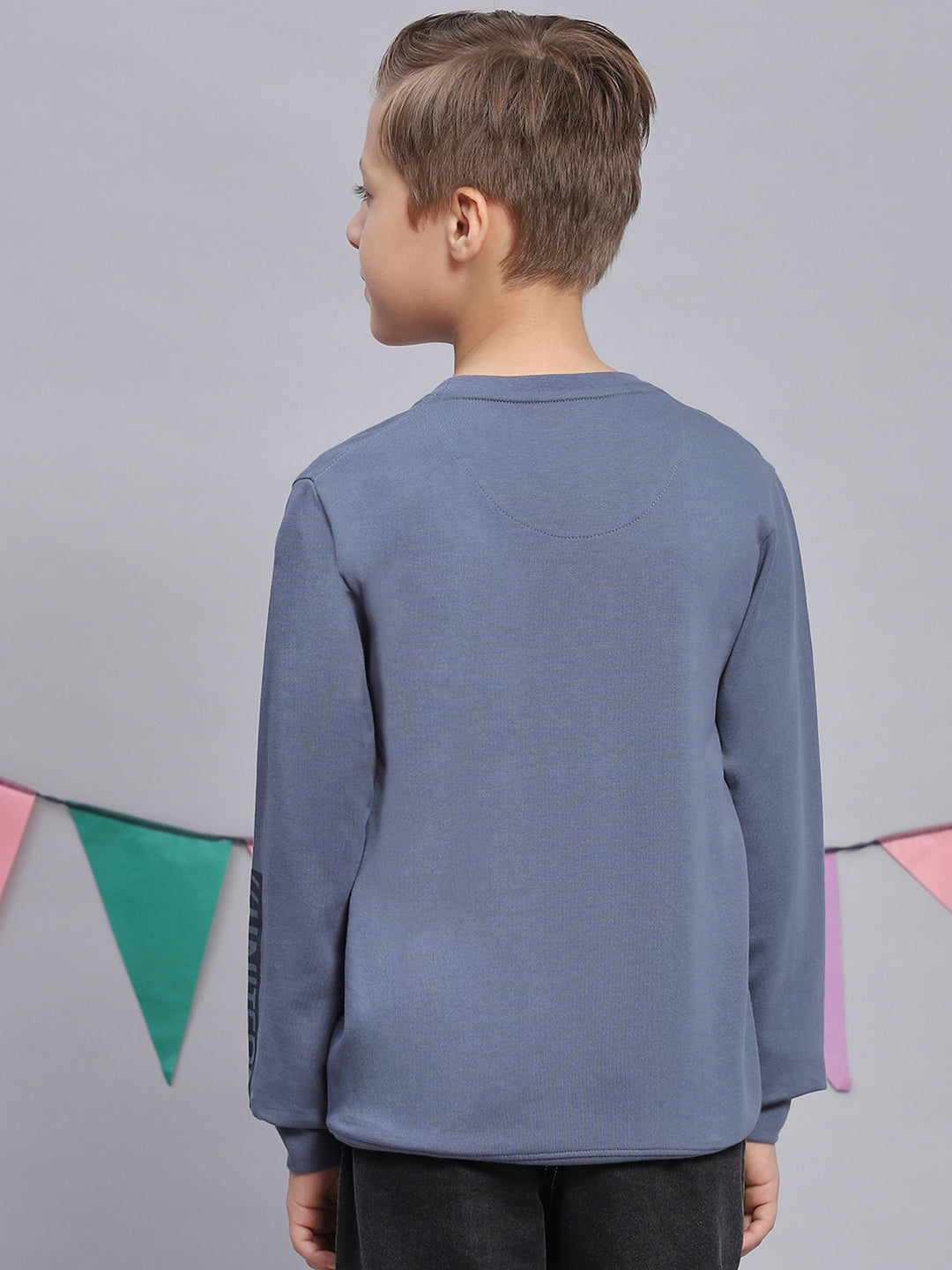 Boys Blue Printed Round Neck Full Sleeve Sweatshirt