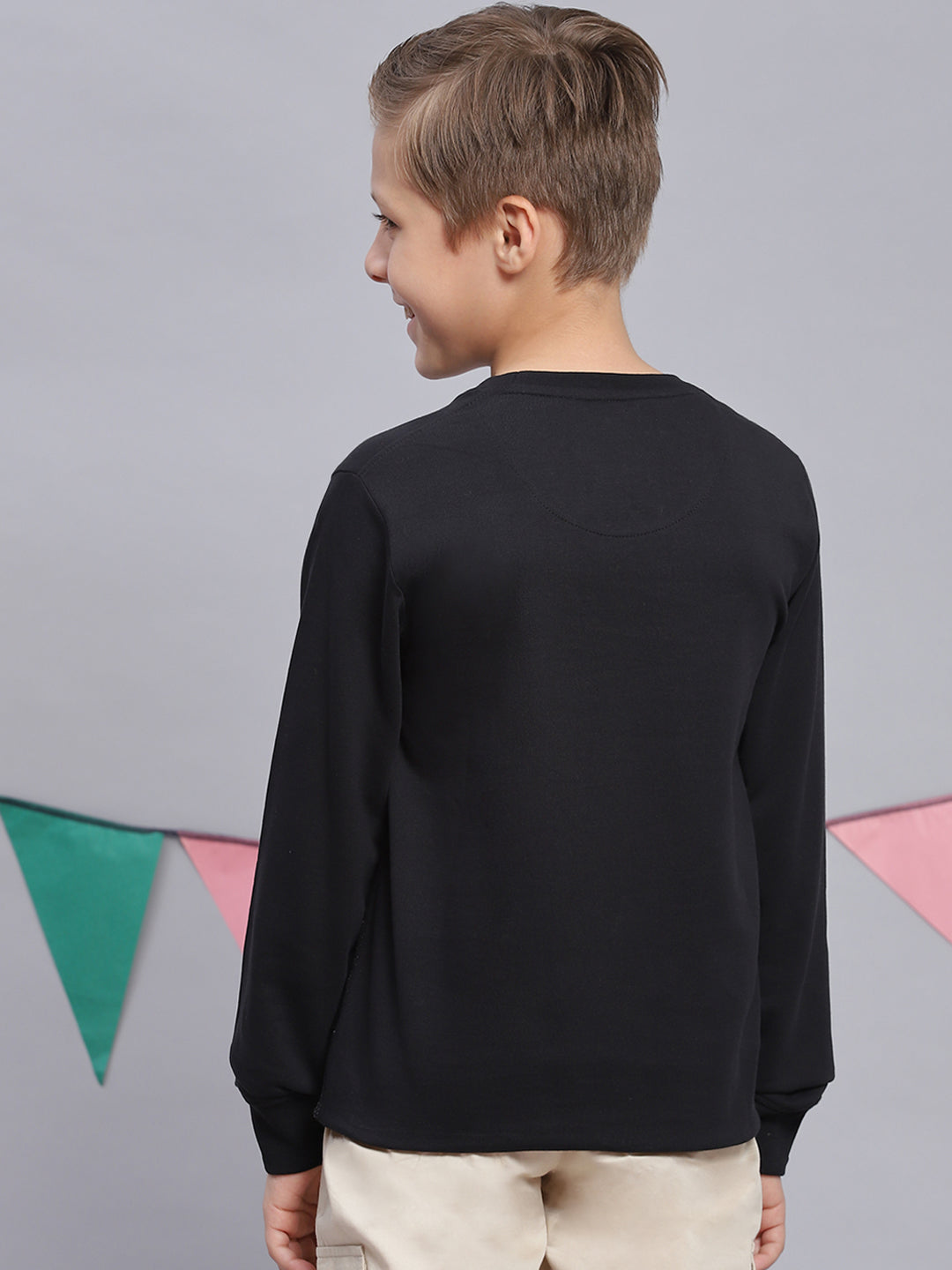 Boys Black Printed Round Neck Full Sleeve Sweatshirt