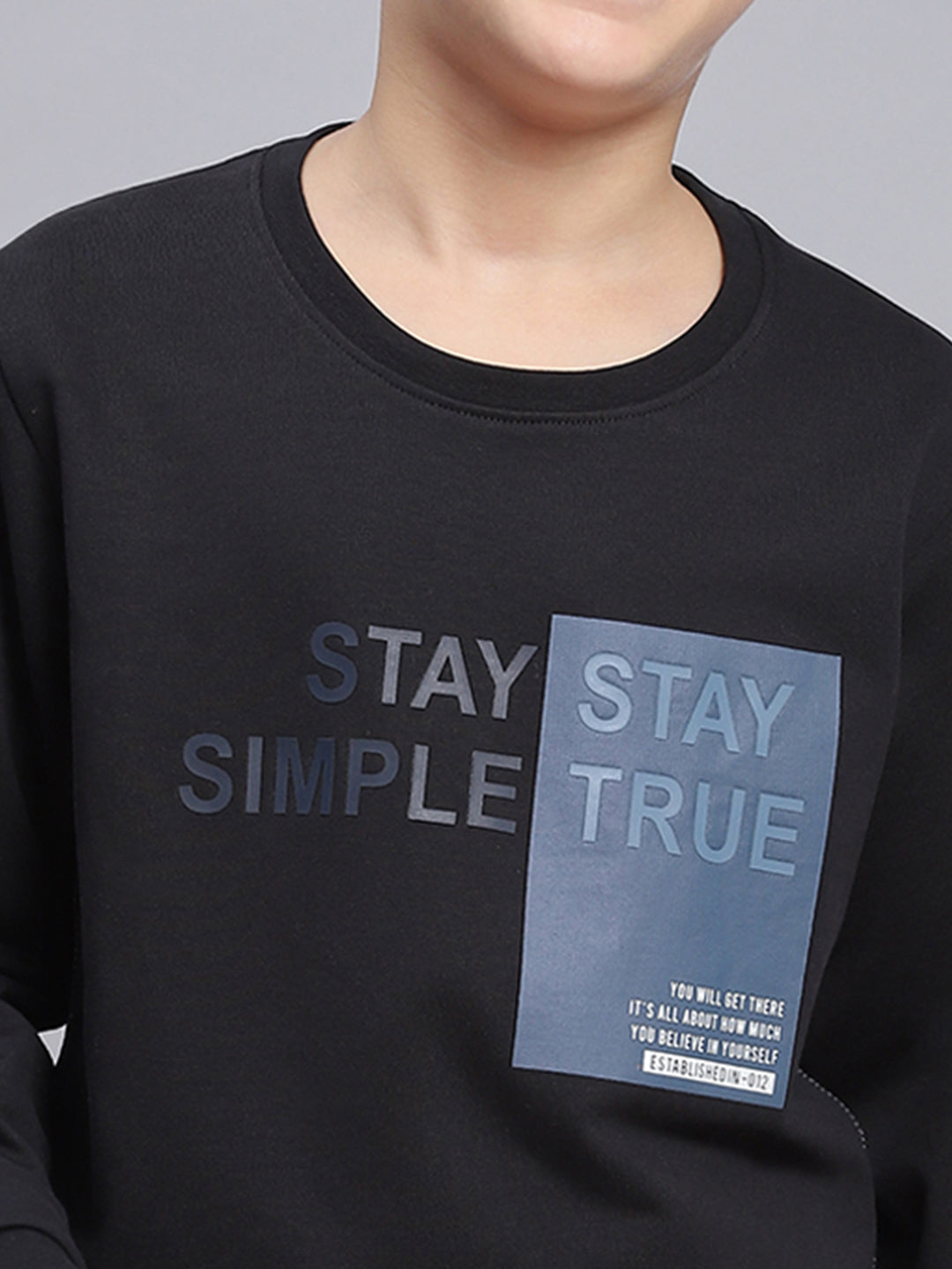 Boys Black Printed Round Neck Full Sleeve Sweatshirt