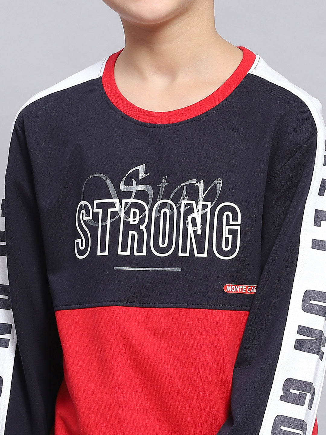 Boys Navy Blue Printed Round Neck Full Sleeve Sweatshirt