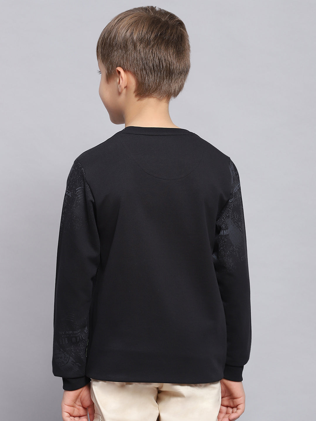 Boys Black Printed Round Neck Full Sleeve Sweatshirt