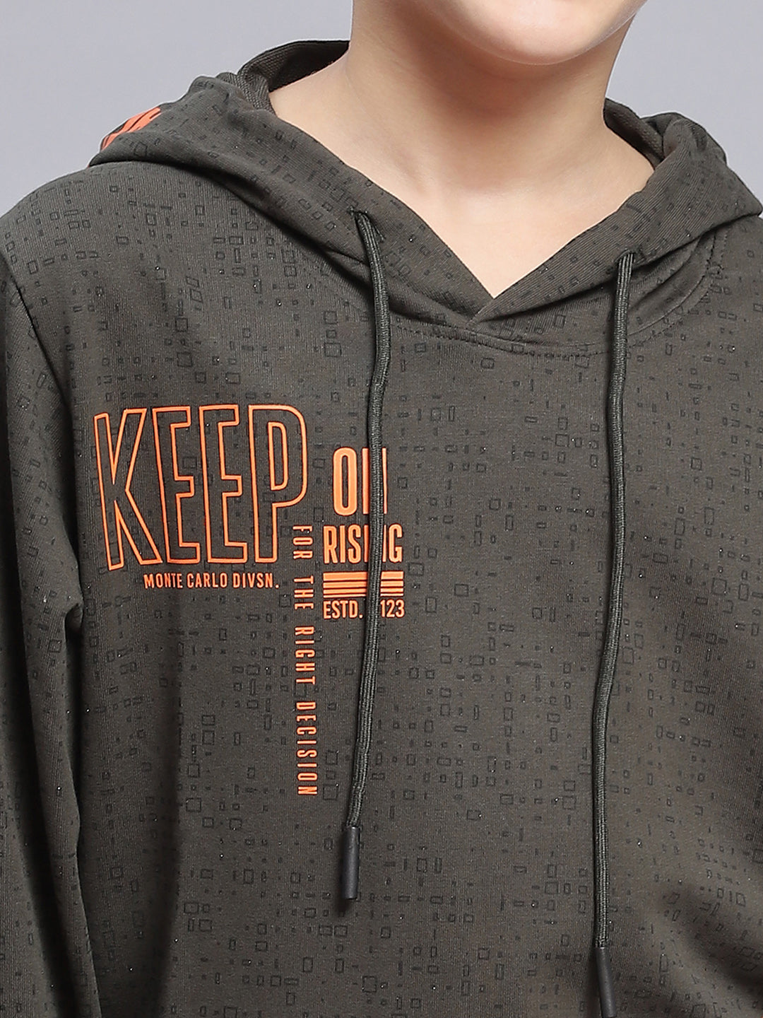 Boys Olive Printed Round Neck Full Sleeve Sweatshirt