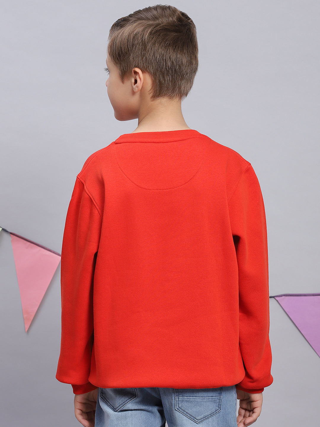 Boys Red Printed Round Neck Full Sleeve Sweatshirt
