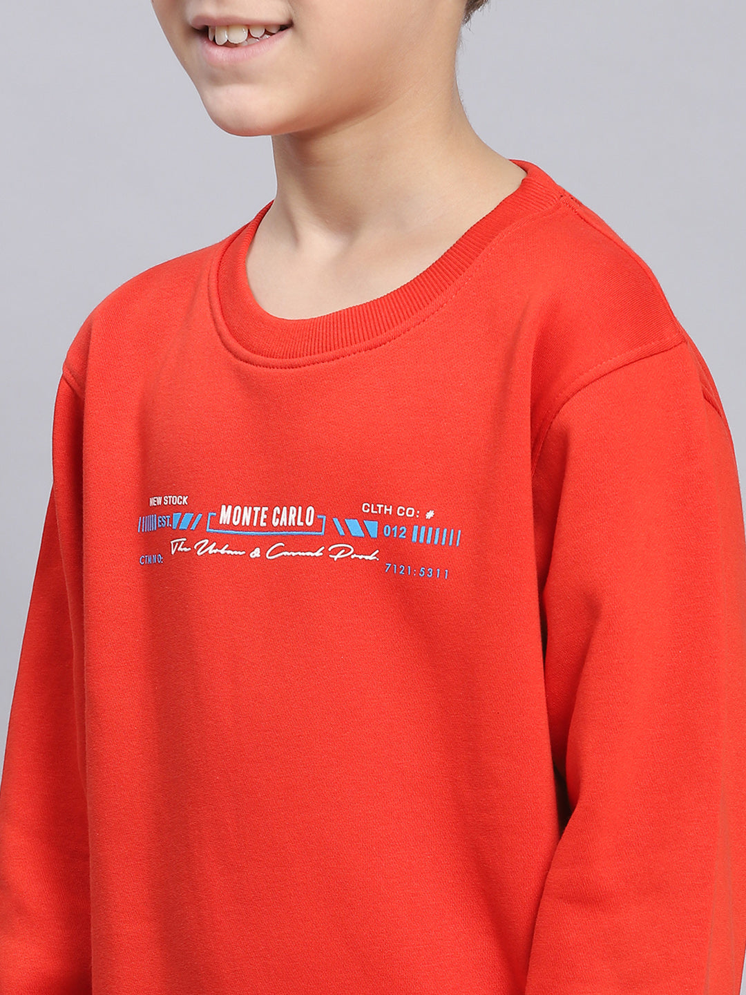 Boys Red Printed Round Neck Full Sleeve Sweatshirt