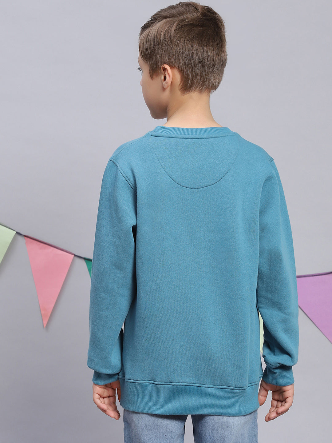 Boys Blue Printed Round Neck Full Sleeve Sweatshirt