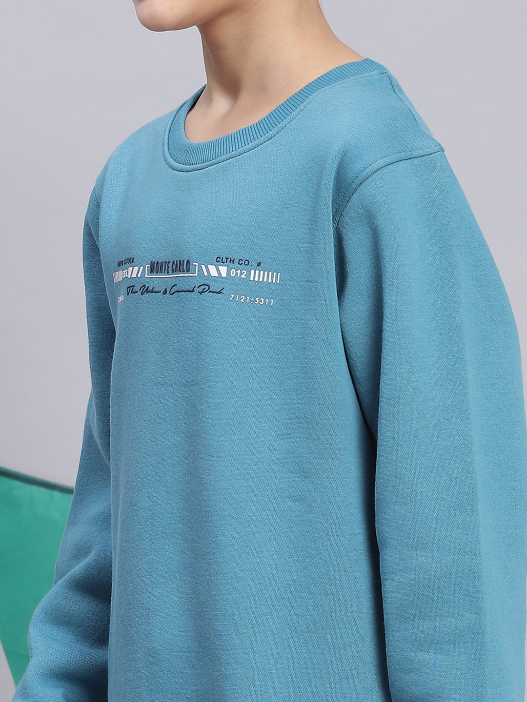 Boys Blue Printed Round Neck Full Sleeve Sweatshirt