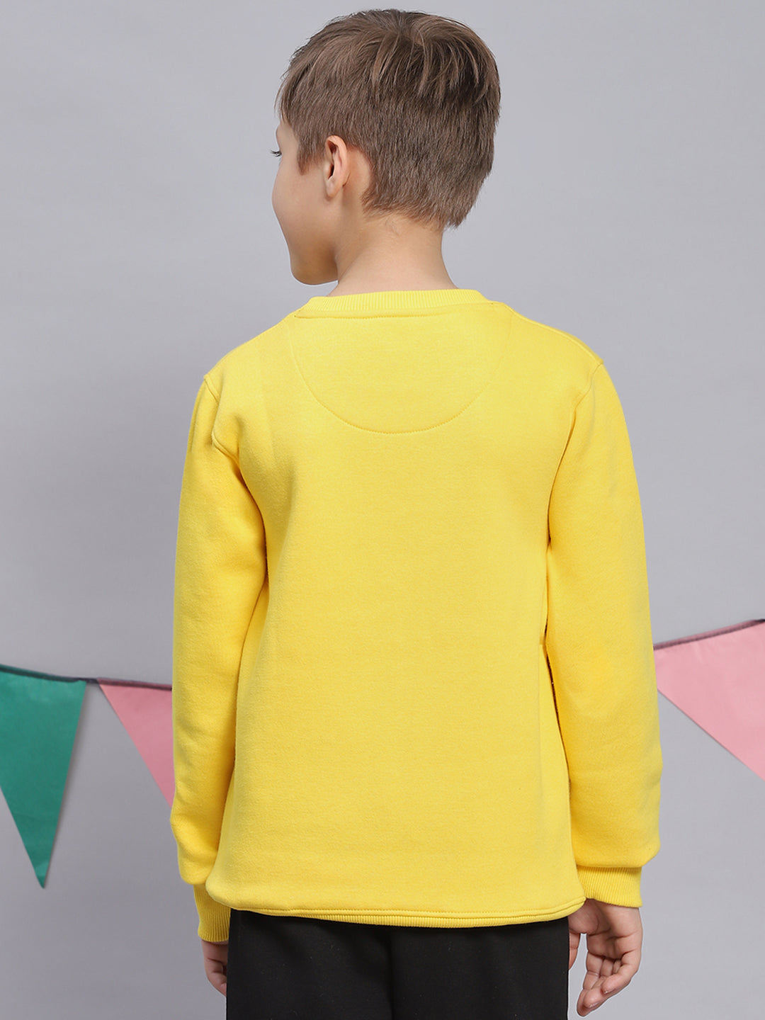 Boys Yellow Printed Round Neck Full Sleeve Sweatshirt