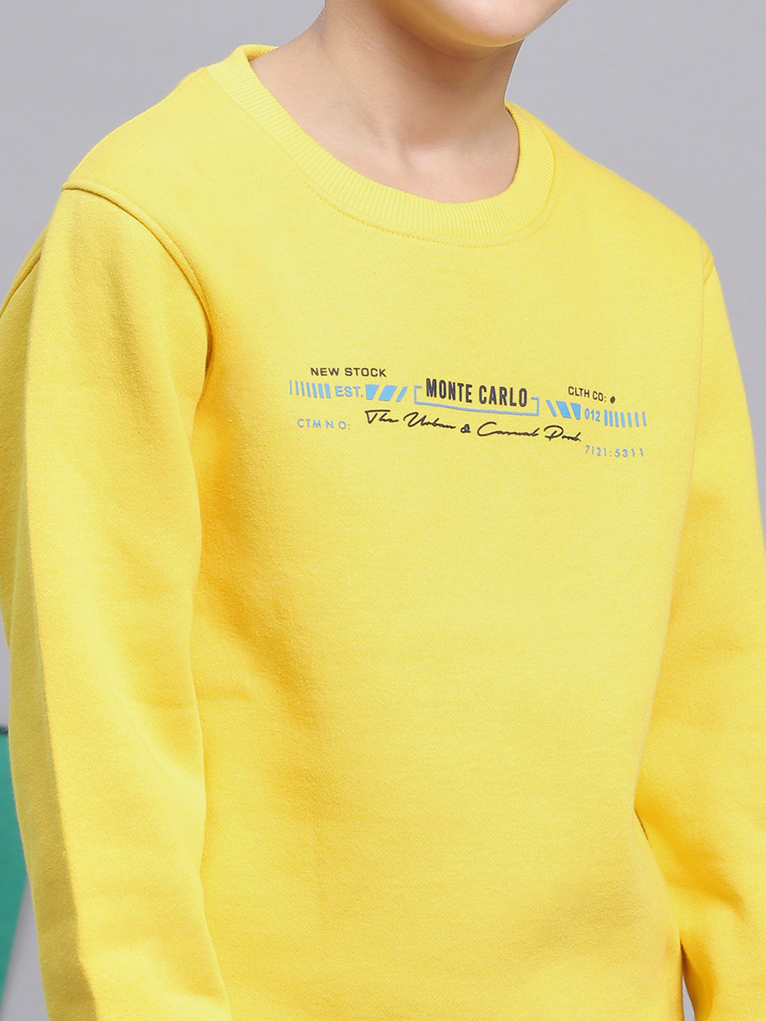 Boys Yellow Printed Round Neck Full Sleeve Sweatshirt