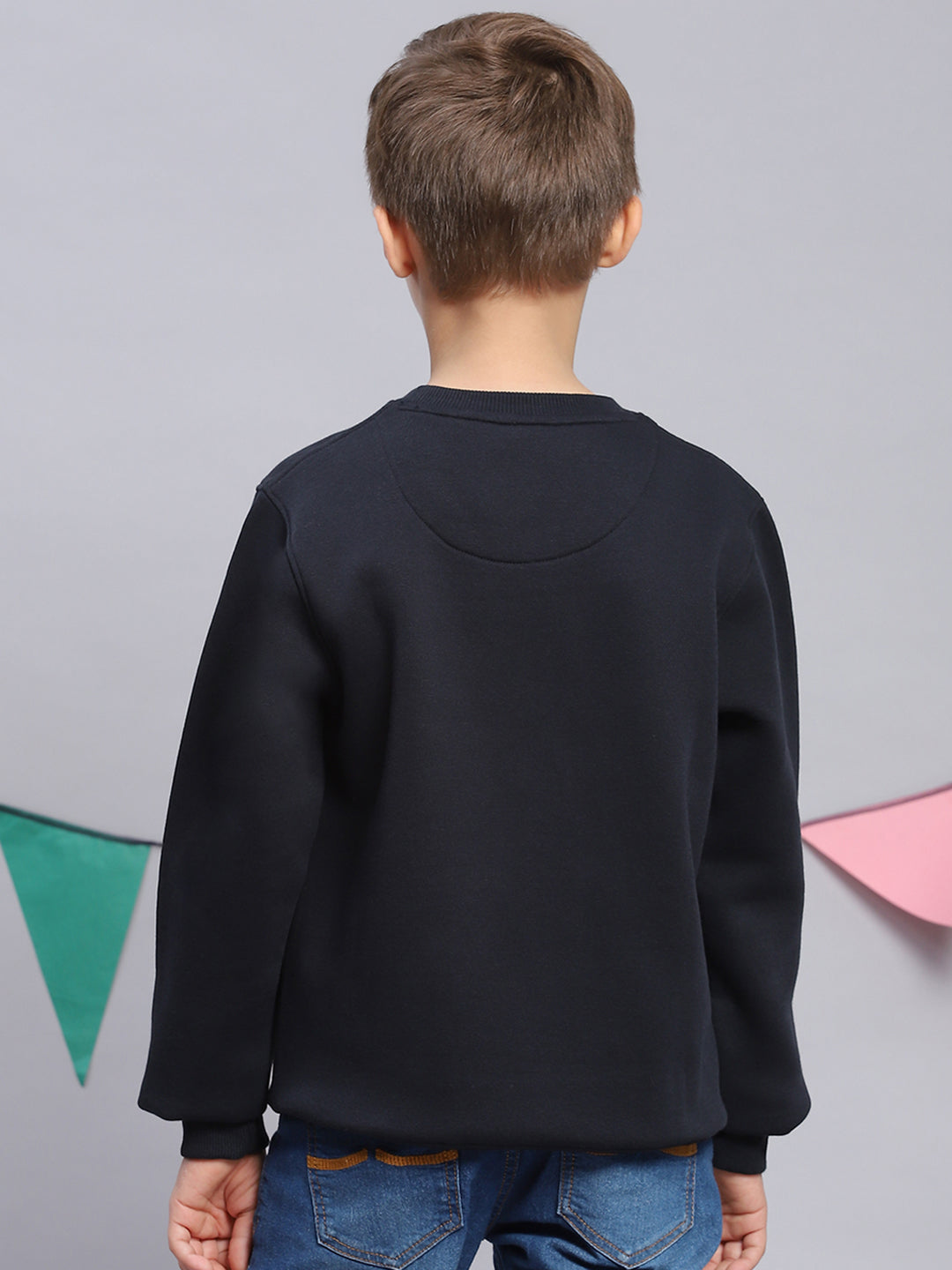 Boys Navy Blue Printed Round Neck Full Sleeve Sweatshirt