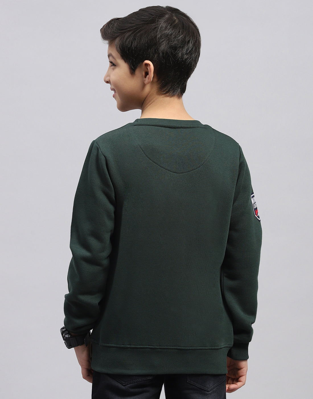 Boys Olive Printed Round Neck Full Sleeve Sweatshirt