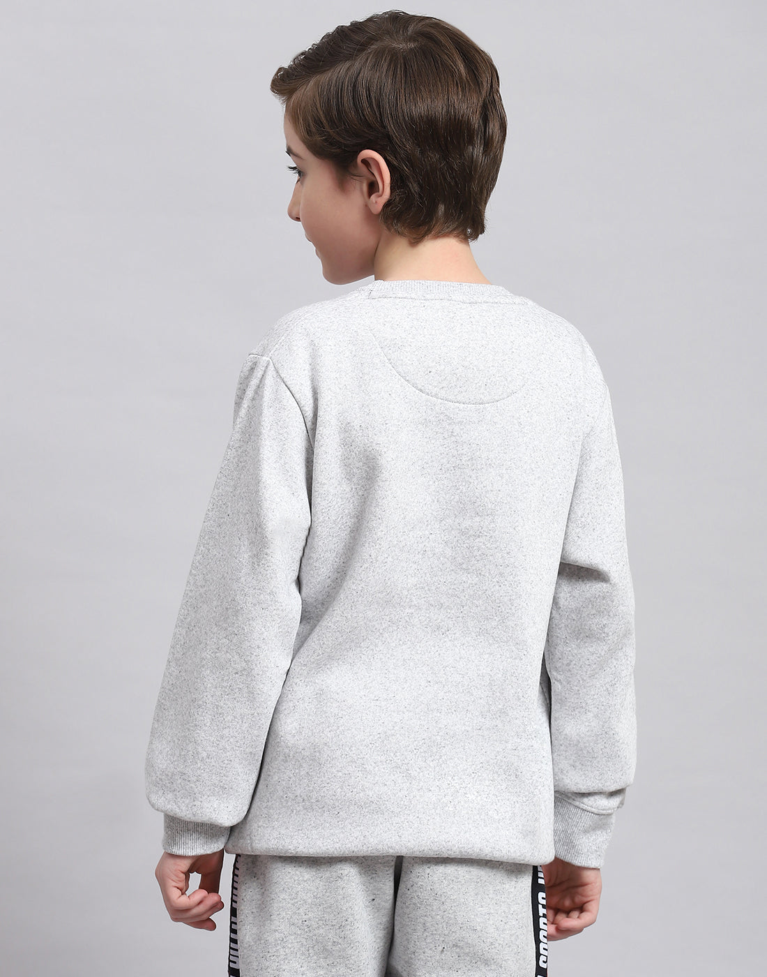 Boys Grey Melange Printed Round Neck Full Sleeve Sweatshirt