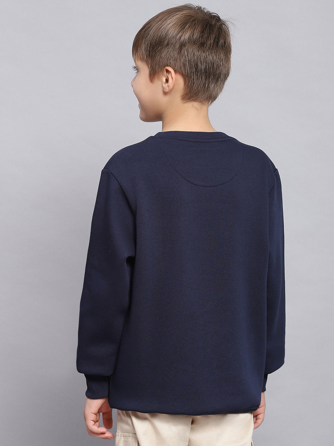 Boys Navy Blue Printed Round Neck Full Sleeve Sweatshirt