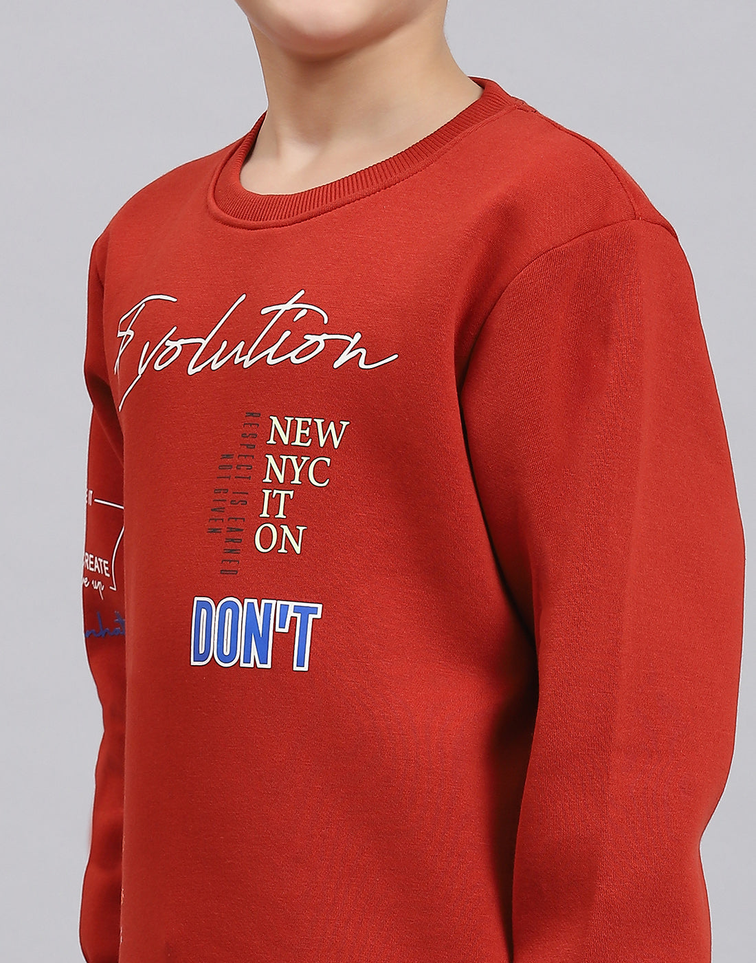 Boys Rust Printed Round Neck Full Sleeve Sweatshirt