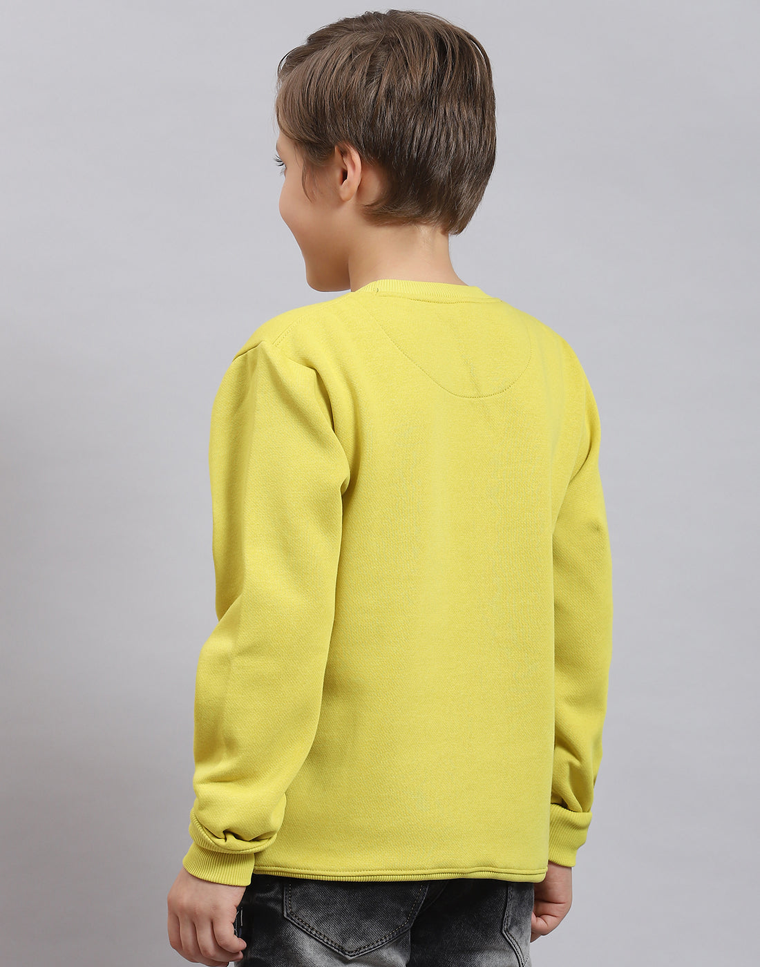 Boys Yellow Printed Round Neck Full Sleeve Sweatshirt