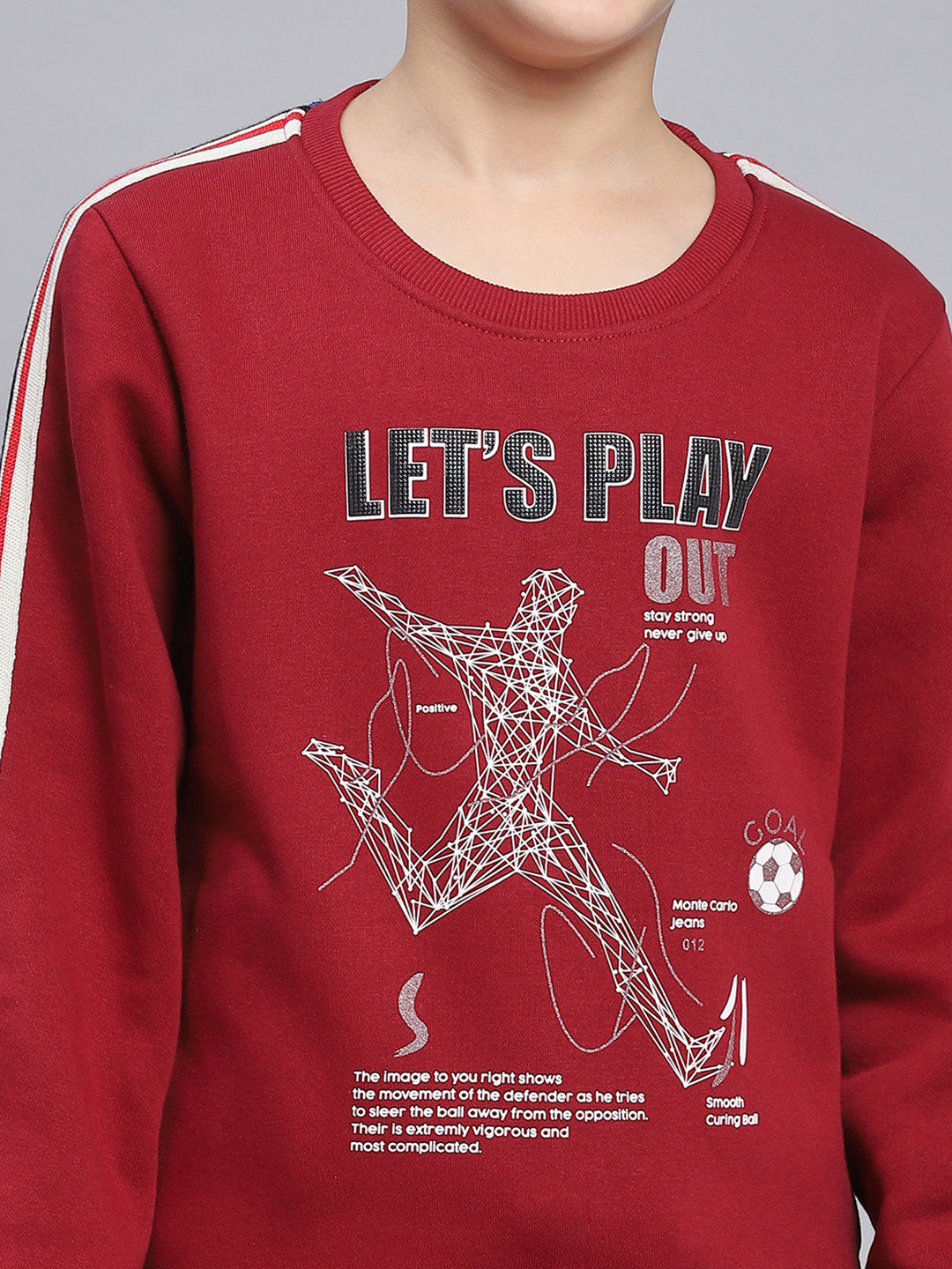 Boys Maroon Printed Round Neck Full Sleeve Sweatshirt