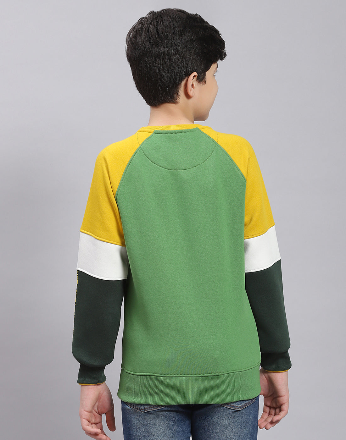 Boys Green Printed Round Neck Full Sleeve Sweatshirt