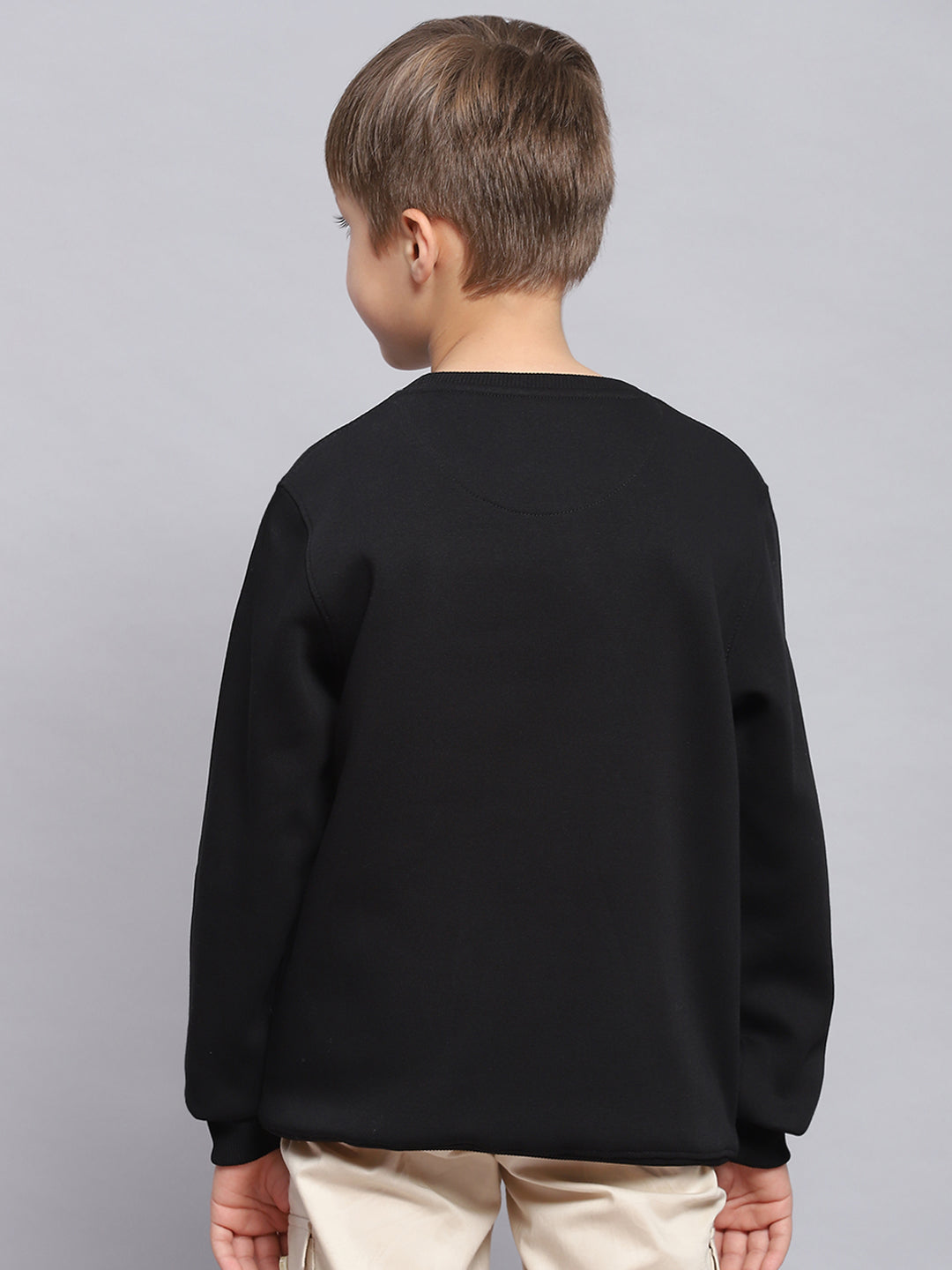 Boys Black Printed Round Neck Full Sleeve Sweatshirt