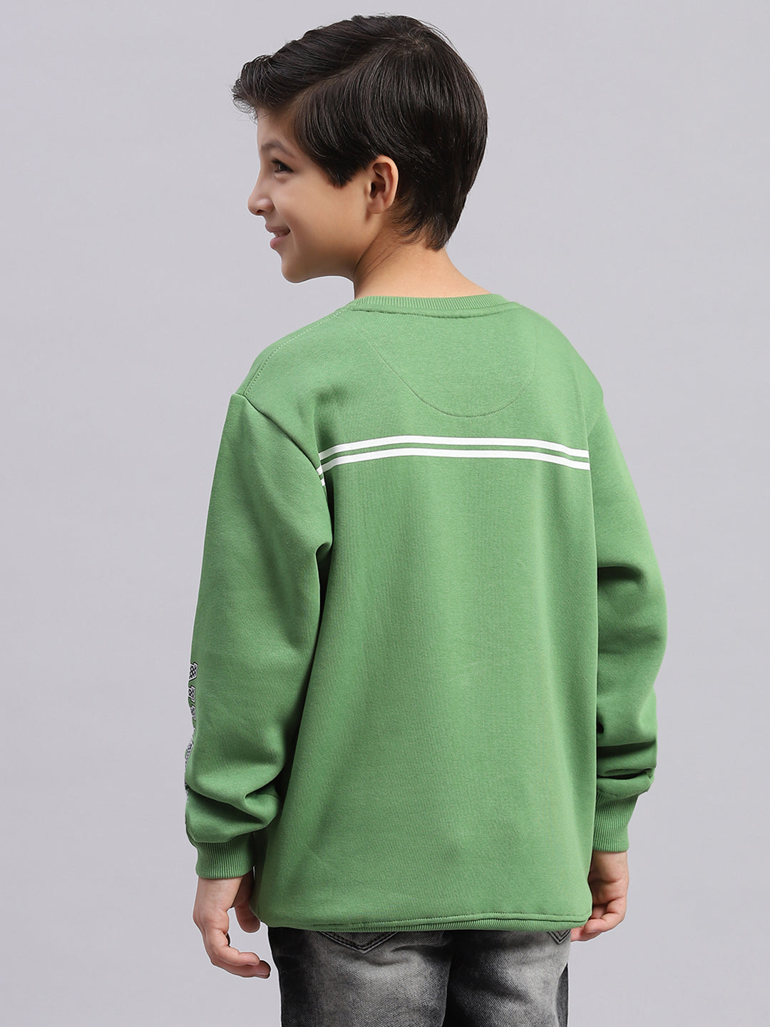 Boys Green Printed Round Neck Full Sleeve Sweatshirt
