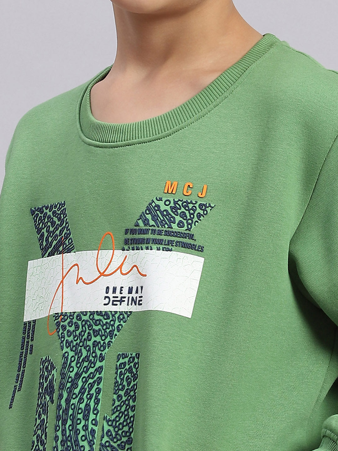 Boys Green Printed Round Neck Full Sleeve Sweatshirt