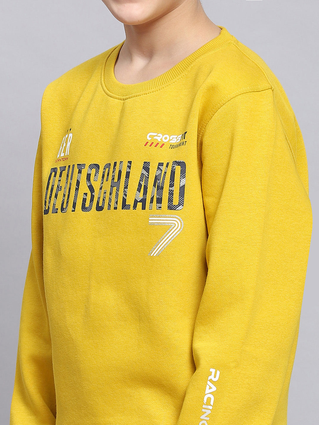 Boys Yellow Printed Round Neck Full Sleeve Sweatshirt