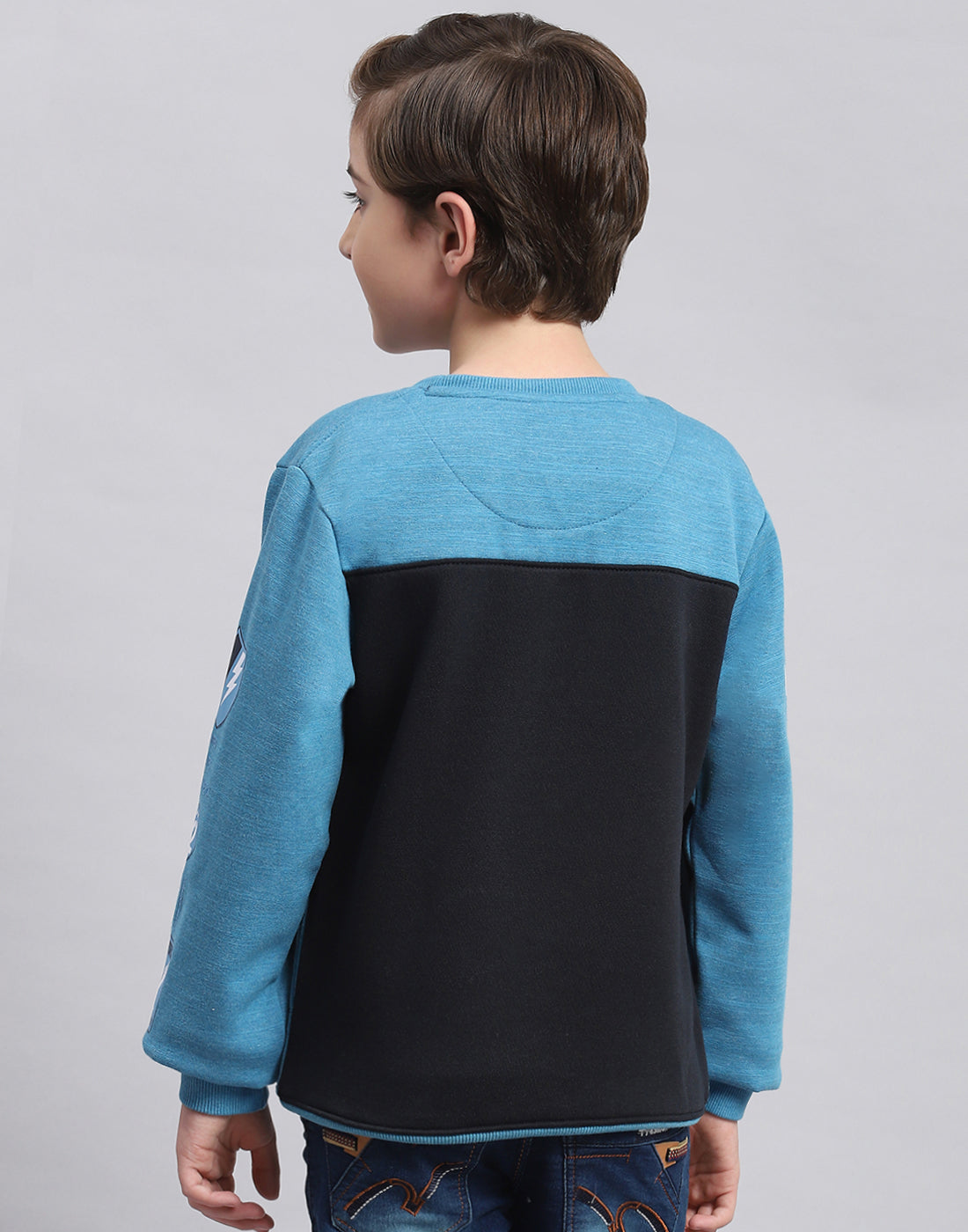 Boys Blue Printed Round Neck Full Sleeve Sweatshirt