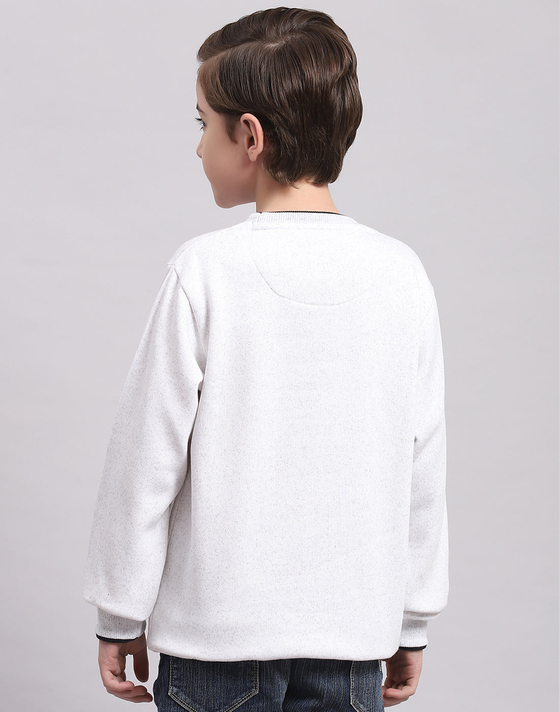 Boys Off White Printed Round Neck Full Sleeve Sweatshirt