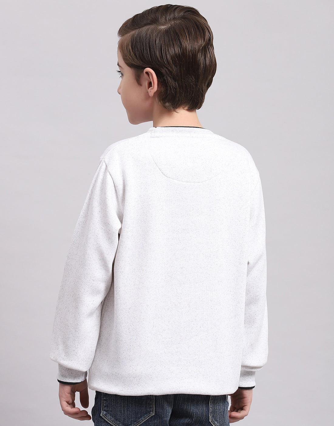 Boys Off White Printed Round Neck Full Sleeve Sweatshirt