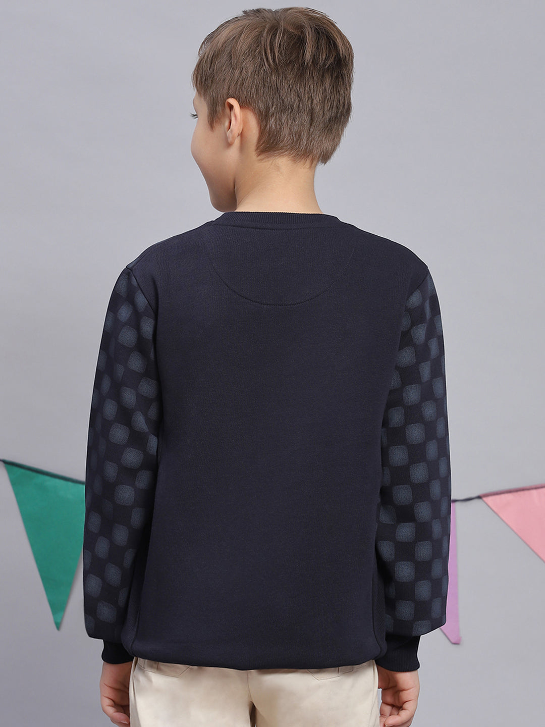 Boys Navy Blue Printed Round Neck Full Sleeve Sweatshirt