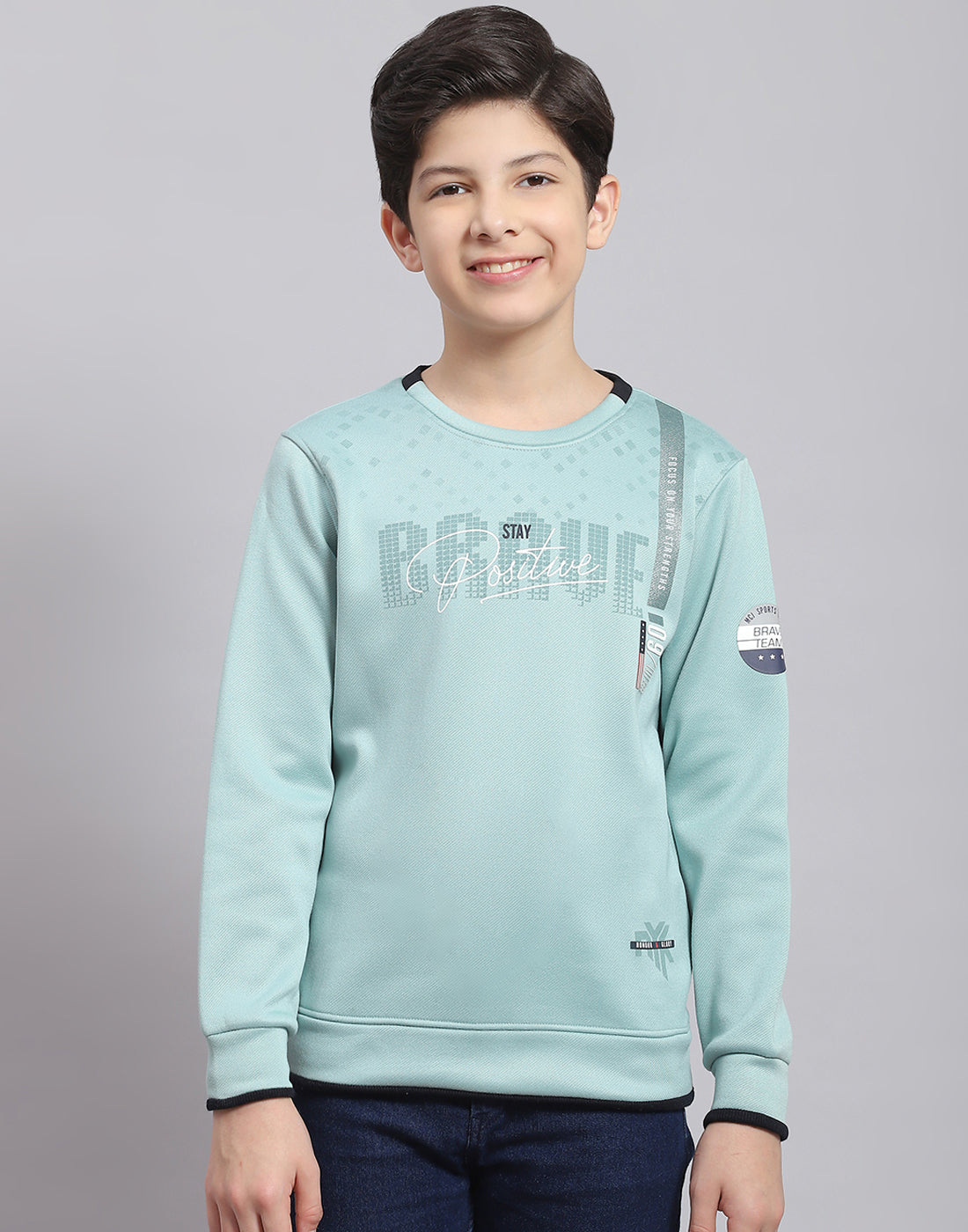 Boys Blue Printed Round Neck Full Sleeve Sweatshirt