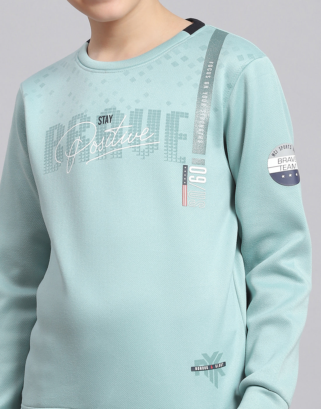 Boys Blue Printed Round Neck Full Sleeve Sweatshirt